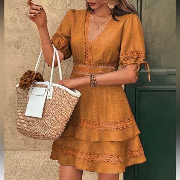 Elegant Baby Blue Lace Trim Dress - Picture 12 of 16